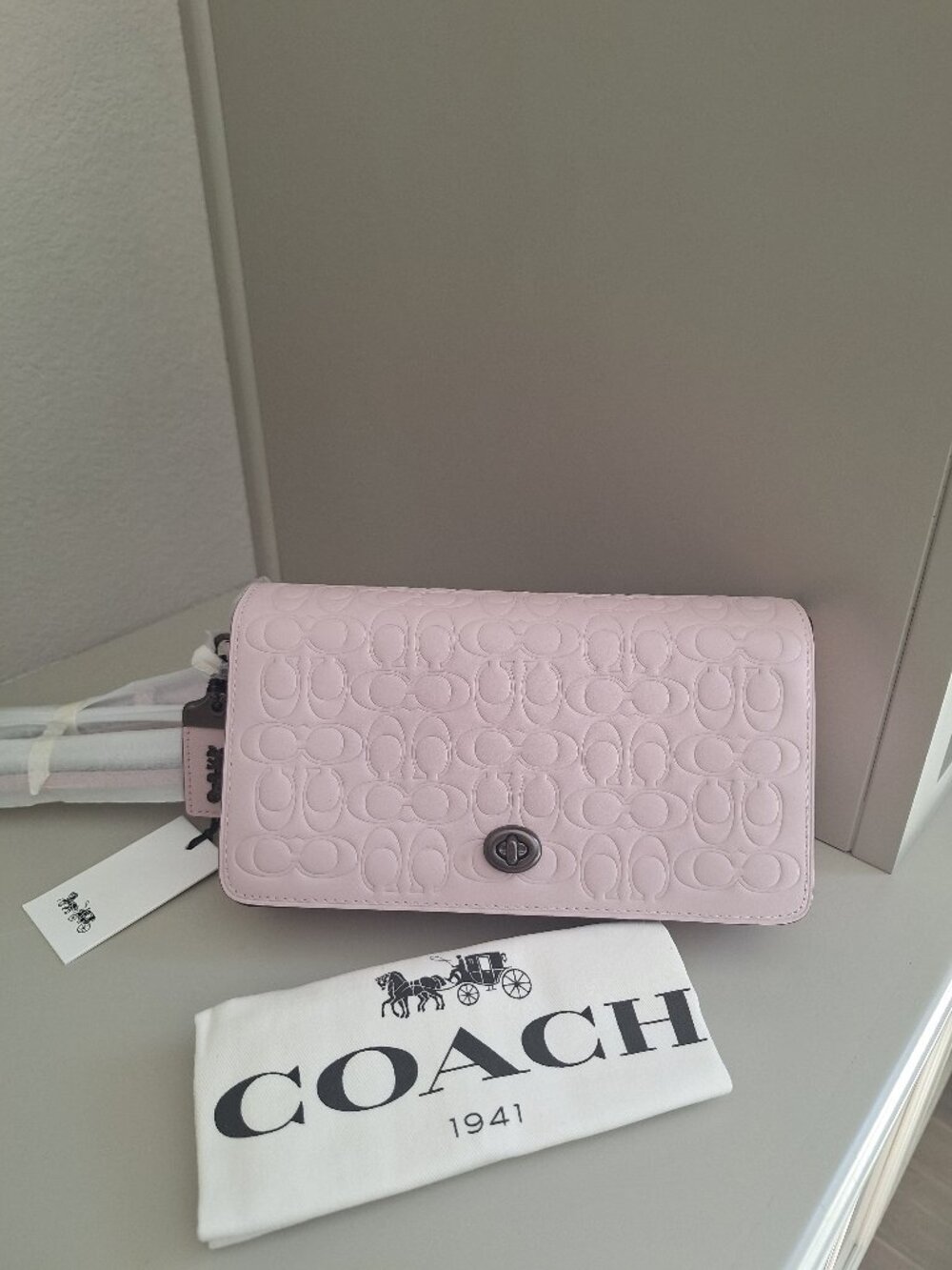 COACH 1941 Pink Dinky In Signature Leather With Floral Bow Print Interior 30426